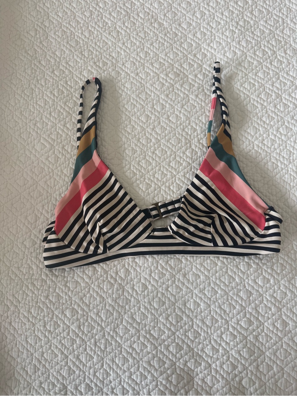 Rip Curl Black and White Striped Bikini Top with Pink and Teal Accents